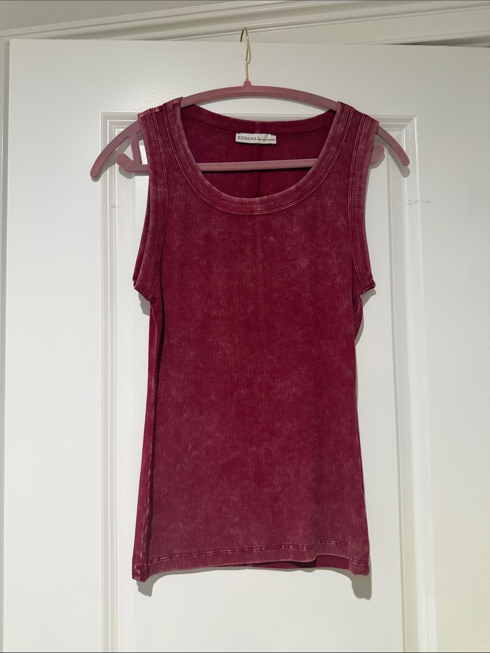 Zenana Outfitters Women's Wine-Red Washed Tank Top size large new